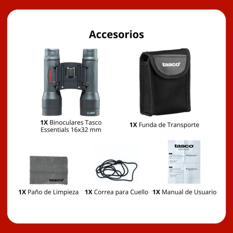 Binoculares Tasco Essentials 16x32 mm Prisma Roof BK7 Potencia 16x en Diseño Compacto para Naturaleza Viajes y Observación Negro