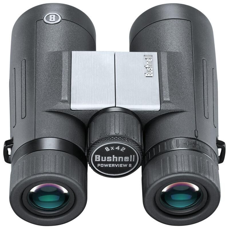 Binoculares Bushnell PowerView 2 8x42 mm Prisma Roof BK7 Alta Luminosidad Chasis de Aluminio para Naturaleza Senderismo y Viajes Negro