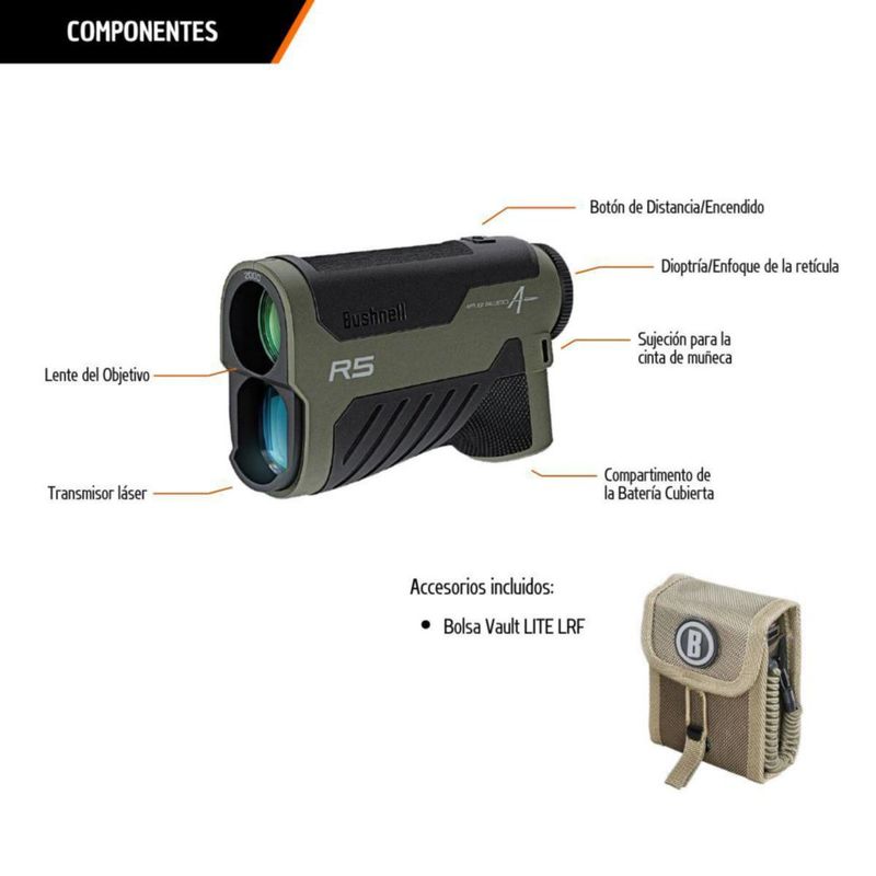 Telemetro Láser Bushnell R5 2000 Rangefinder Verde con ARC y Balística Avanzada