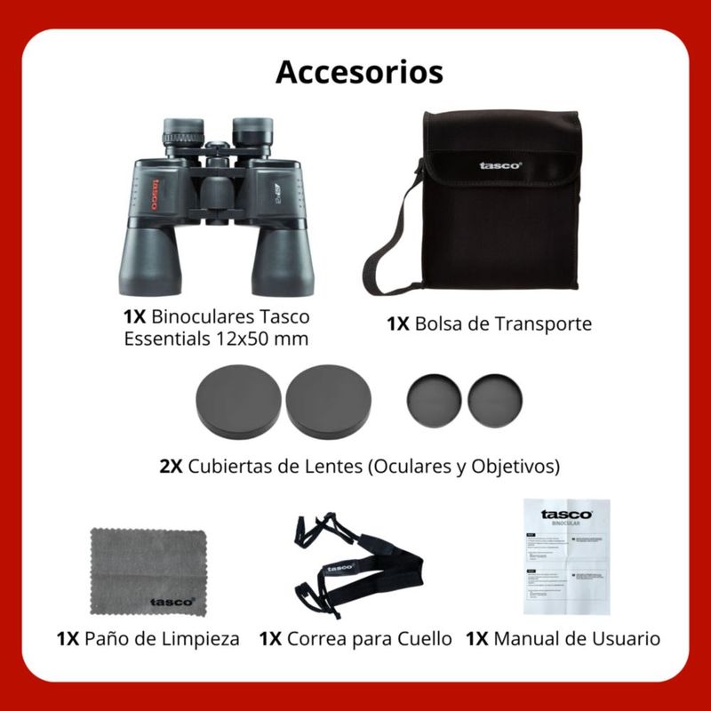 Binoculares Tasco Essentials 12x50 mm Prisma Porro BK7 Multicapa Gran Alcance para Observación de Fauna y Paisajes Negro