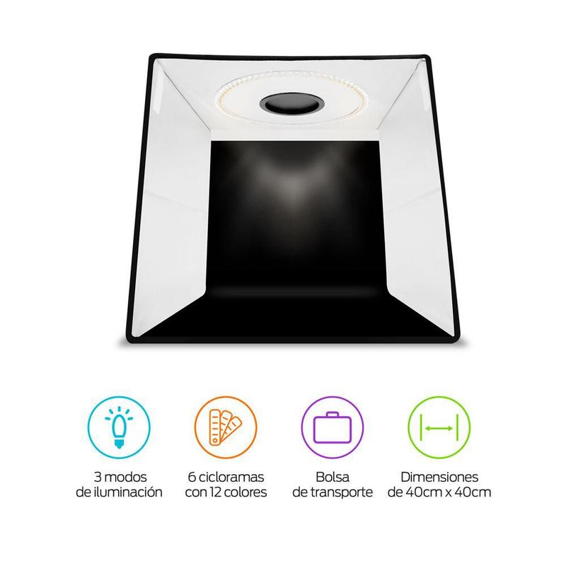 Caja de Luz para Fotografía Profesional con Aro de Luz 40x40 cm