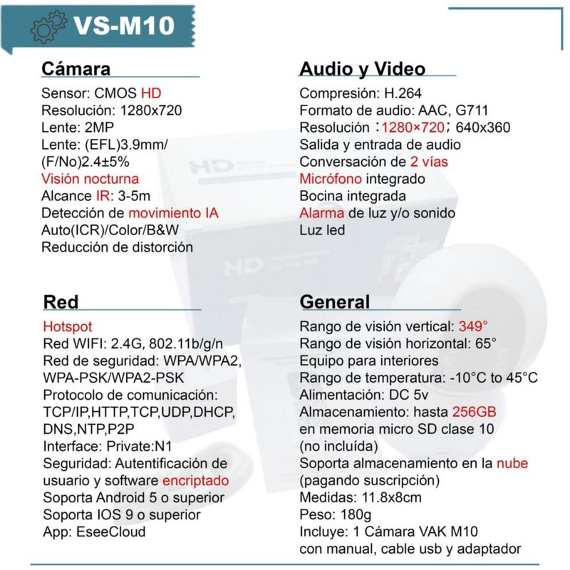 Vak Video Camara De Seguridad M10 Wifi Ia Luz Nocturna