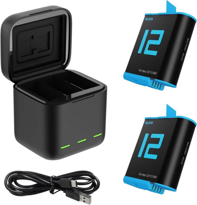 Kit cargador de batería TELESIN para GoPro Hero 12/11/10/9 negro