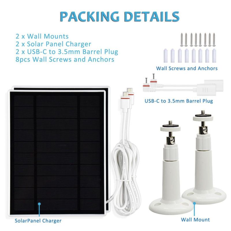 Cargador de panel solar KAROTTO para Ring Stick Up Cam/Pro paquete de 2