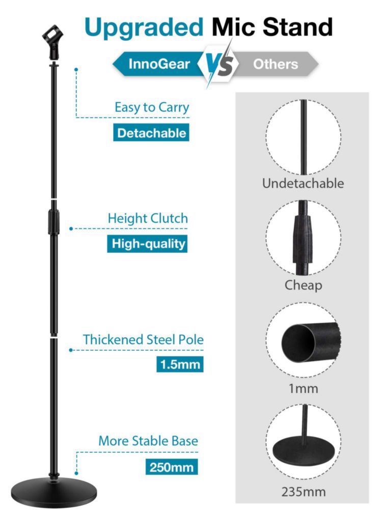 Soporte para micrófono Soporte de micrófono InnoGear con base pesada de 34 a 60 pulgadas