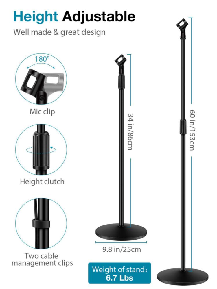 Soporte para micrófono Soporte de micrófono InnoGear con base pesada de 34 a 60 pulgadas