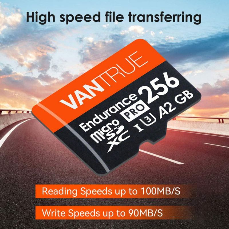 Tarjeta SD Vantrue microSDXC UHS-I U3 4K UHD de 256 GB con adaptador