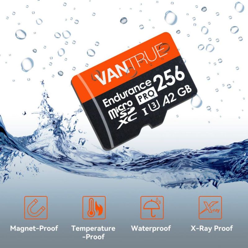 Tarjeta SD Vantrue microSDXC UHS-I U3 4K UHD de 256 GB con adaptador
