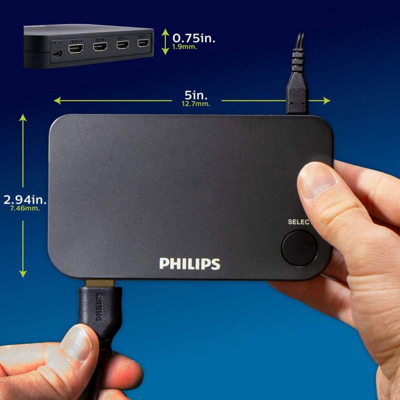 Conmutador HDMI Philips SWV9484B/27 para 4 dispositivos con control remoto inalámbrico