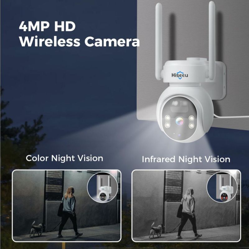 Cámara de seguridad Hiseeu Solar Outdoor 4MP inalámbrica 2.4G WiFi