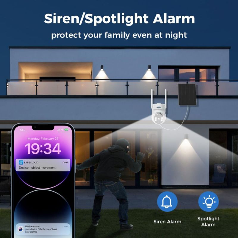 Cámara de seguridad Hiseeu Solar Outdoor 4MP inalámbrica 2.4G WiFi