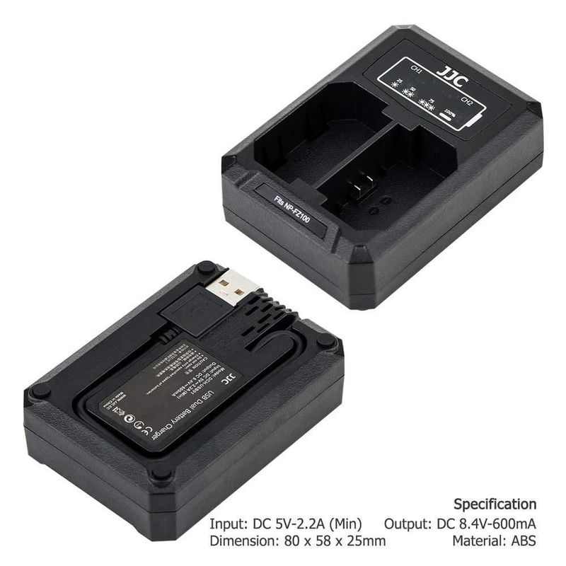 Cargador de batería JJC NP-FZ100 USB de doble ranura para cámaras Sony
