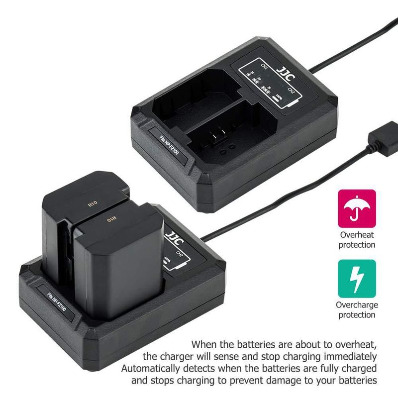 Cargador de batería JJC NP-FZ100 USB de doble ranura para cámaras Sony