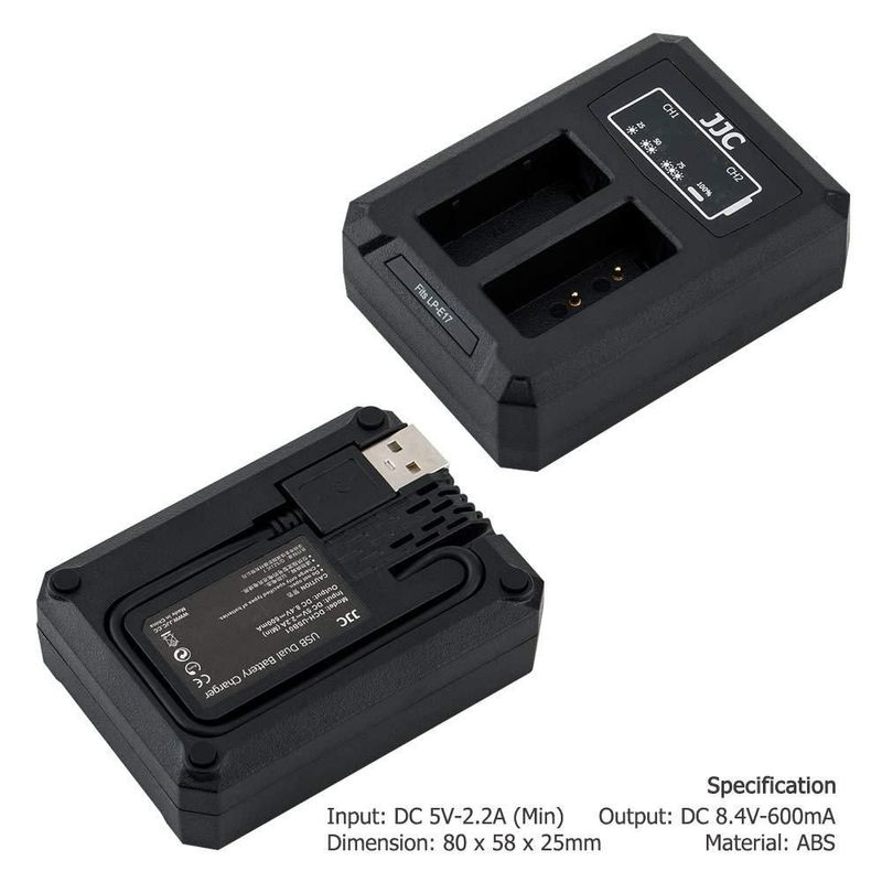 Cargador de batería JJC LP-E17 USB de doble ranura para cámaras Canon