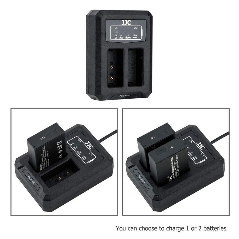 Cargador de batería JJC LP-E17 USB de doble ranura para cámaras Canon