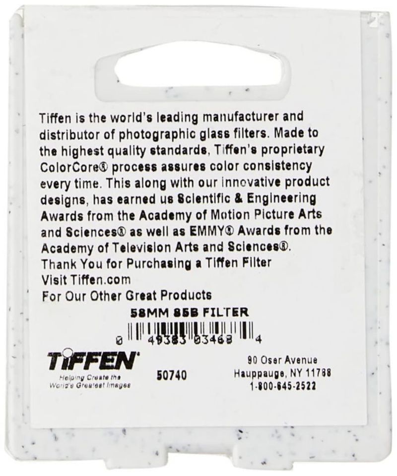 Filtro de lente de cámara Tiffen 5885B 58 mm 85B con Color Core Tech