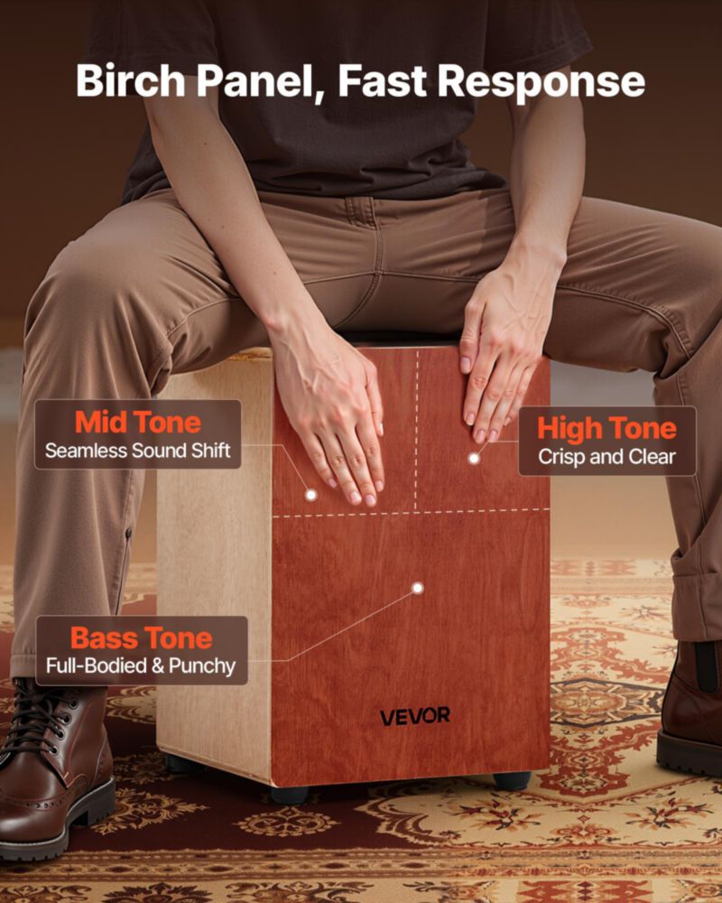 Tambor Cajon Box VEVOR de madera ligera con cuerdas de guitarra 43 cm