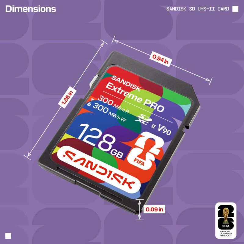 Tarjeta SD Sandisk 128 GB UHS-II V90 Copa Mundial de la FIFA 2026 Ed.