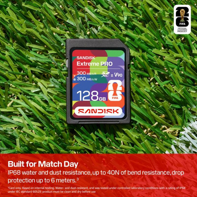Tarjeta SD Sandisk 128 GB UHS-II V90 Copa Mundial de la FIFA 2026 Ed.