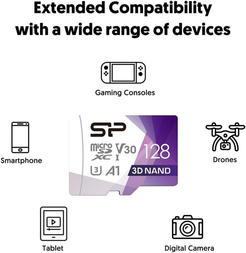 Tarjeta micro SD Silicon Power de 128 GB U3 SDXC para cámaras y drones