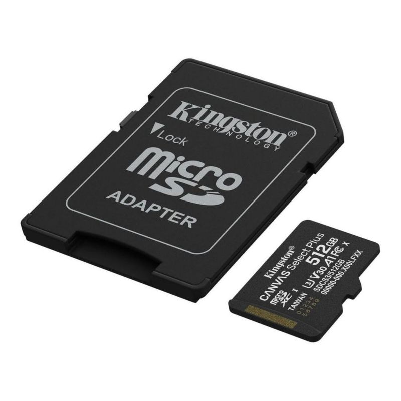 Tarjeta De Memoria MicroSD Con Adaptador SD Kingston Canvas Select Plus 512GB Gen3 Capacidad de 512GB, Clase 10, UHS-I, U3, V30, A1 Lectura 150MB/s