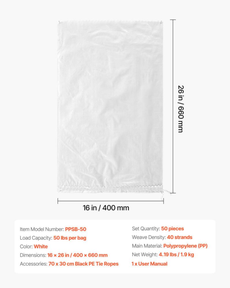 Bolsas de Arena VEVOR Paquete de 50 36x66 cm Resistente a UV 22.5 kg