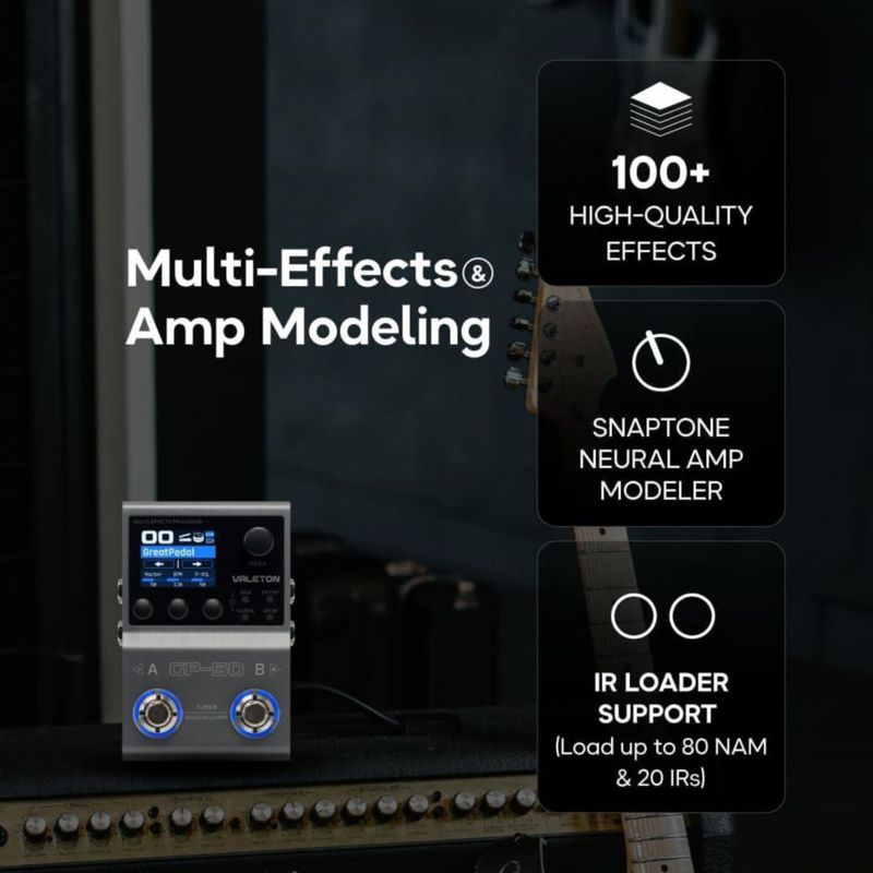 Pedal procesador de efectos múltiples Valeton GP-50 SnapTone con cargador IR