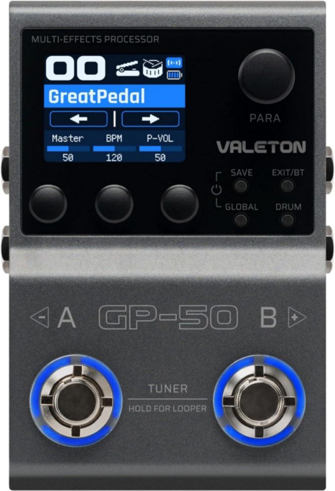 Pedal procesador de efectos múltiples Valeton GP-50 SnapTone con cargador IR