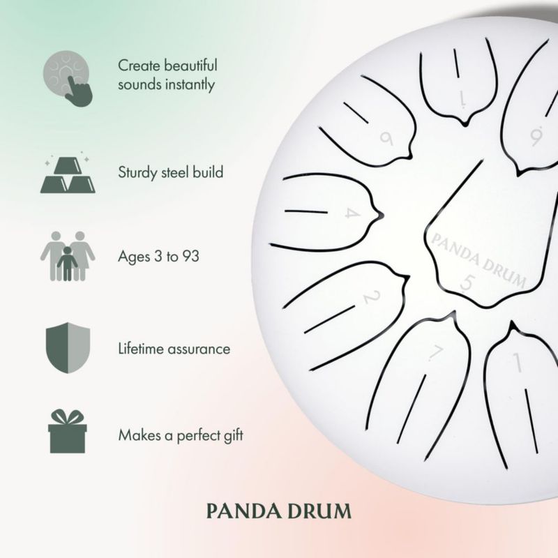 Sartén con lengüeta de acero Panda Drum Plus 11 pulgadas 432 Hz color blanco