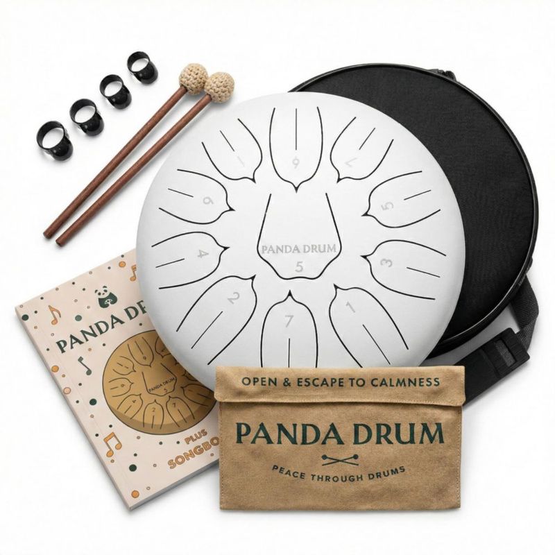 Sartén con lengüeta de acero Panda Drum Plus 11 pulgadas 432 Hz color blanco