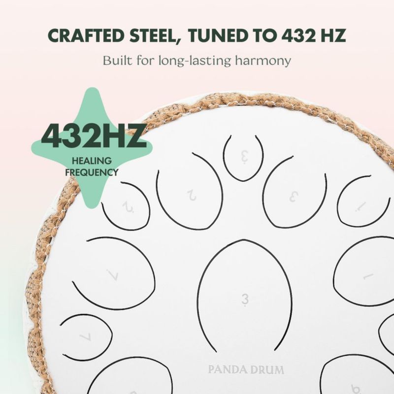 Sartén con lengüeta de acero Panda Drum Pro de 15 pulgadas y 432 Hz con accesorios