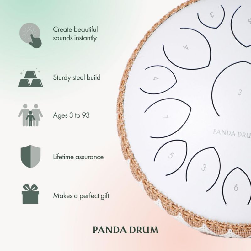 Sartén con lengüeta de acero Panda Drum Pro de 15 pulgadas y 432 Hz con accesorios