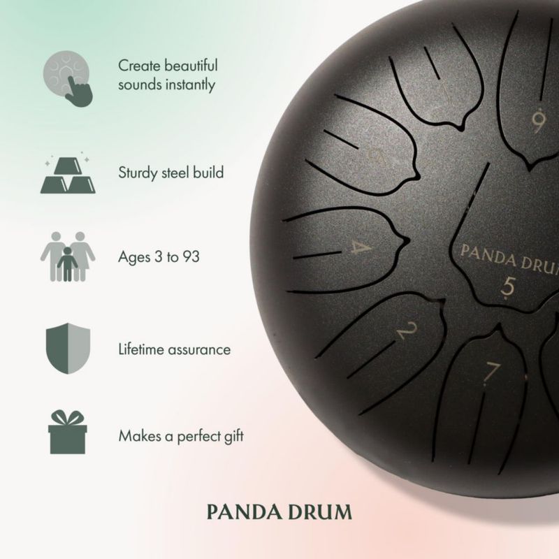 Sartén con lengüeta de acero Panda Drum Plus con libro de música y bolsa