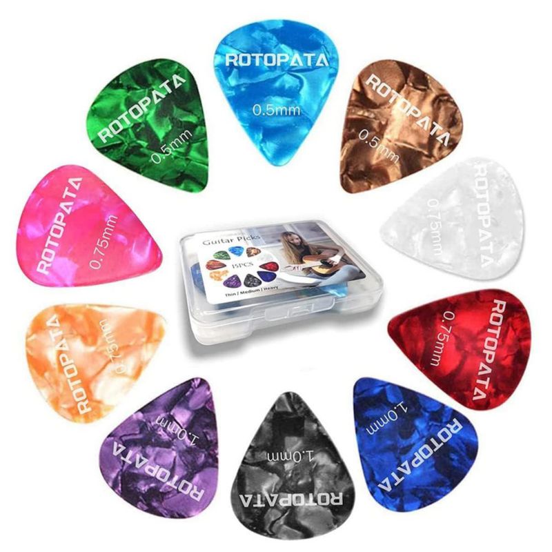 Juego de 15 púas para guitarra ROTOPATA con caja de almacenamiento y organizador