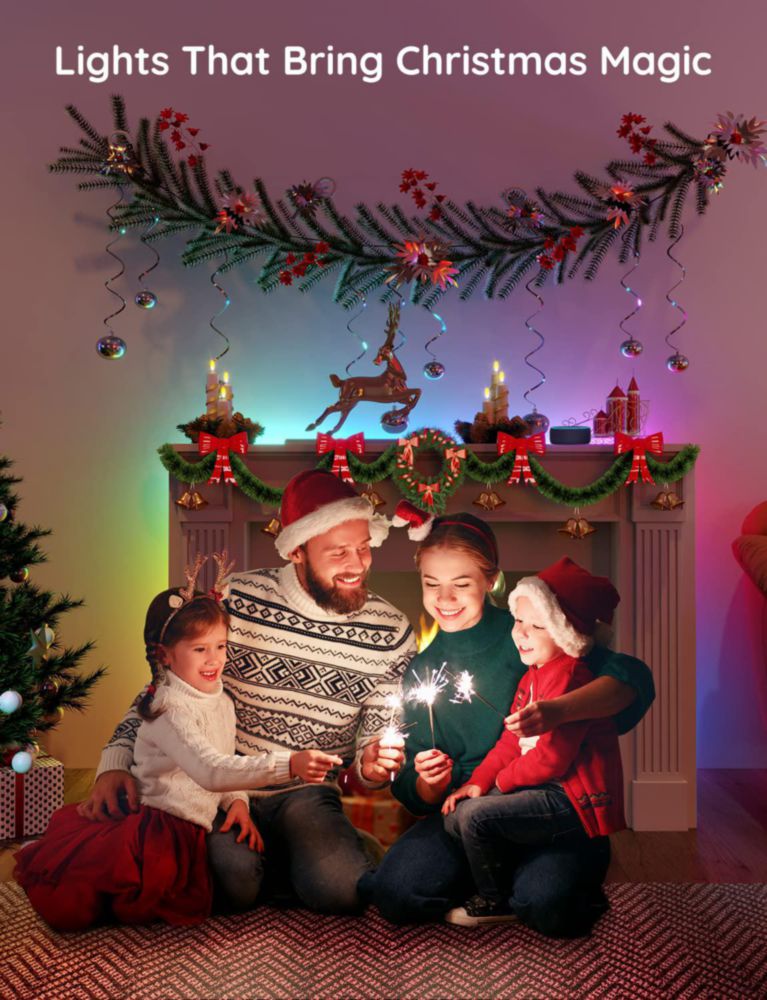 Tira de luces LED RGBIC Govee de 100 pies luces LED inteligentes que funcionan con Alexa y el Asistente de Google luces LED para dormitorio control de