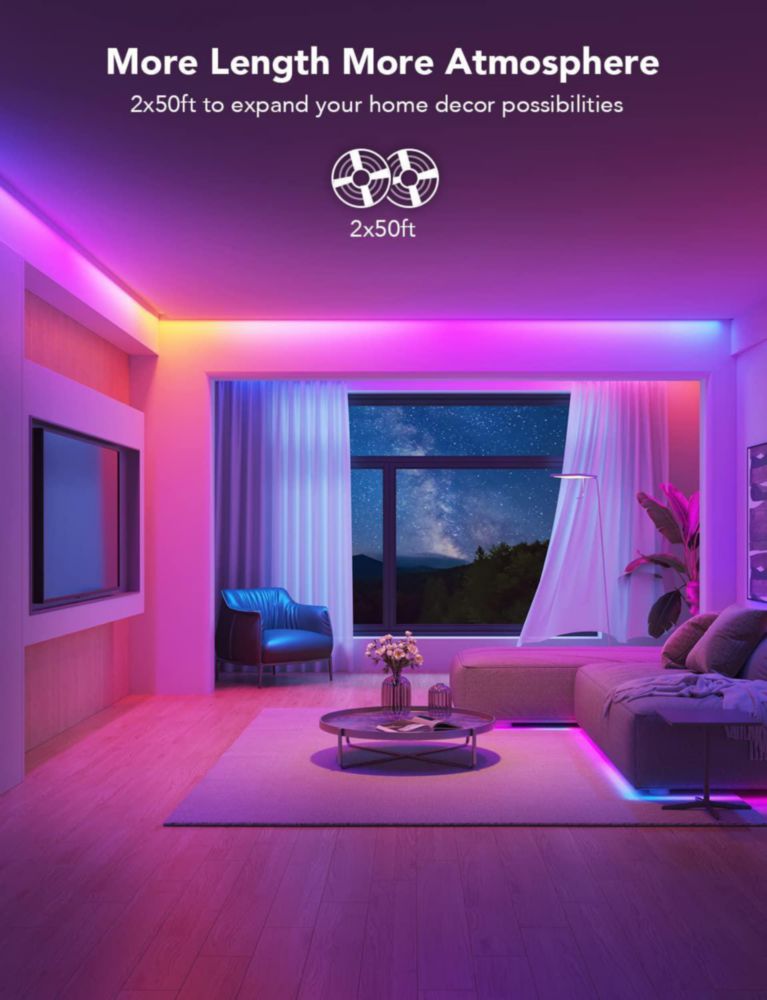 Tira de luces LED RGBIC Govee de 100 pies luces LED inteligentes que funcionan con Alexa y el Asistente de Google luces LED para dormitorio control de