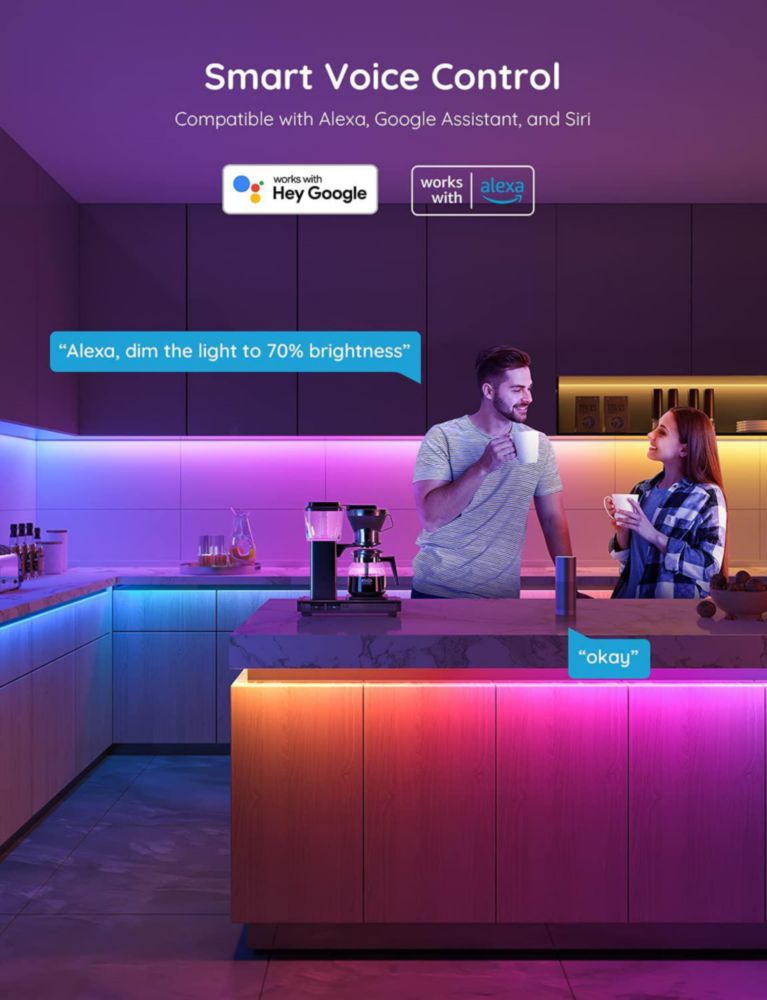 Tira de luces LED RGBIC Govee de 100 pies luces LED inteligentes que funcionan con Alexa y el Asistente de Google luces LED para dormitorio control de