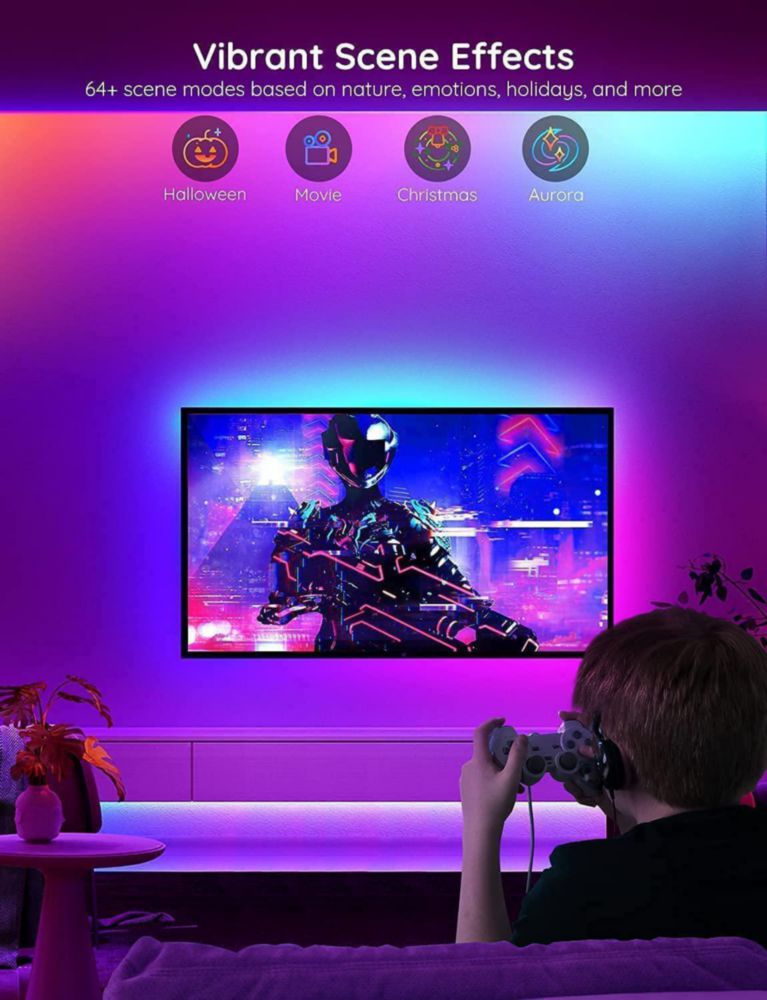 Tira de luces LED RGBIC Govee de 100 pies luces LED inteligentes que funcionan con Alexa y el Asistente de Google luces LED para dormitorio control de