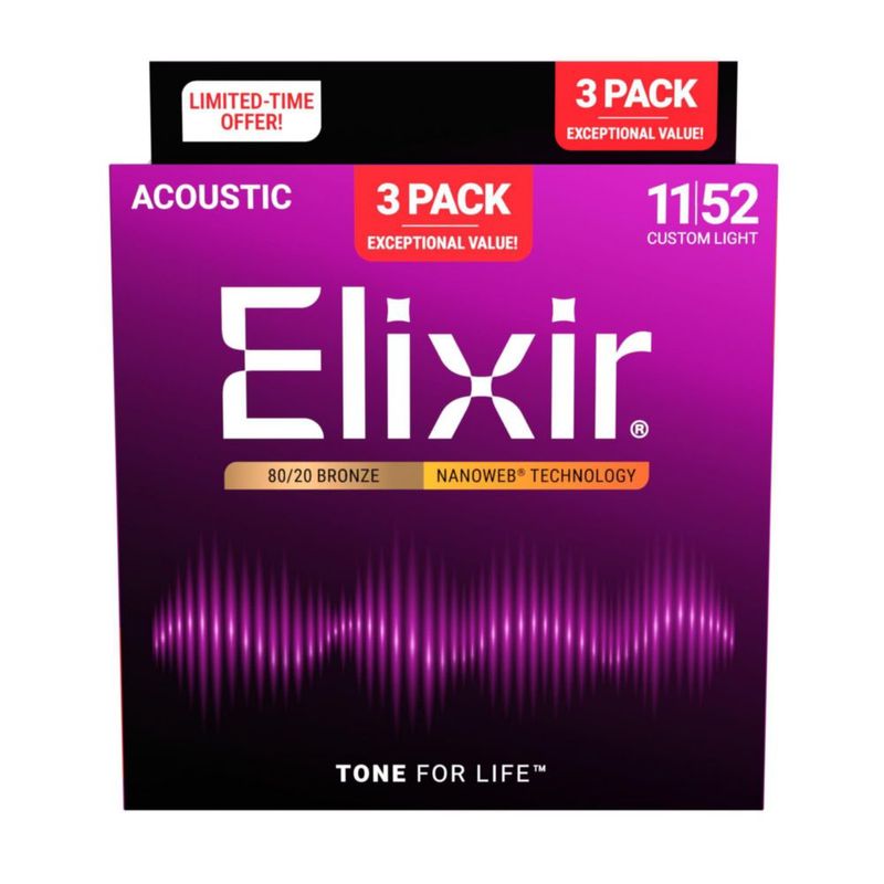 Cuerdas para guitarra acústica Elixir 11027 Custom Light paquete de 3