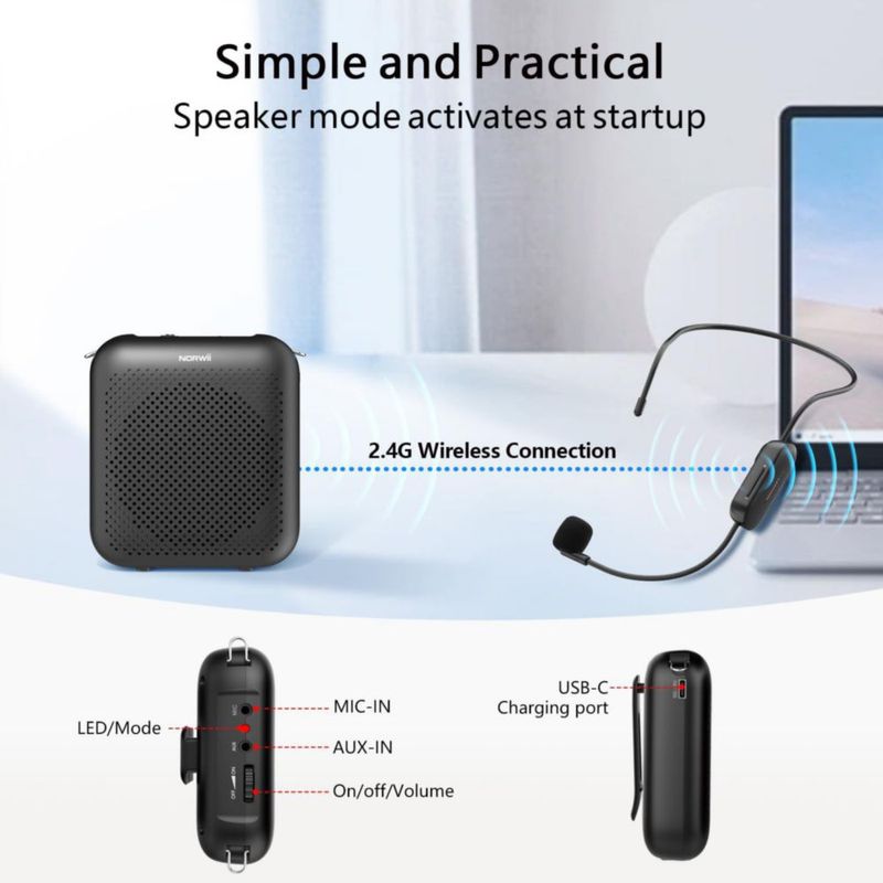 Amplificador de voz inalámbrico Norwii 15W Bluetooth 5200mAh