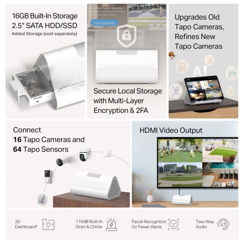 Sistema de seguridad Tapo H500 Smart Hub 16GB Storage 110V