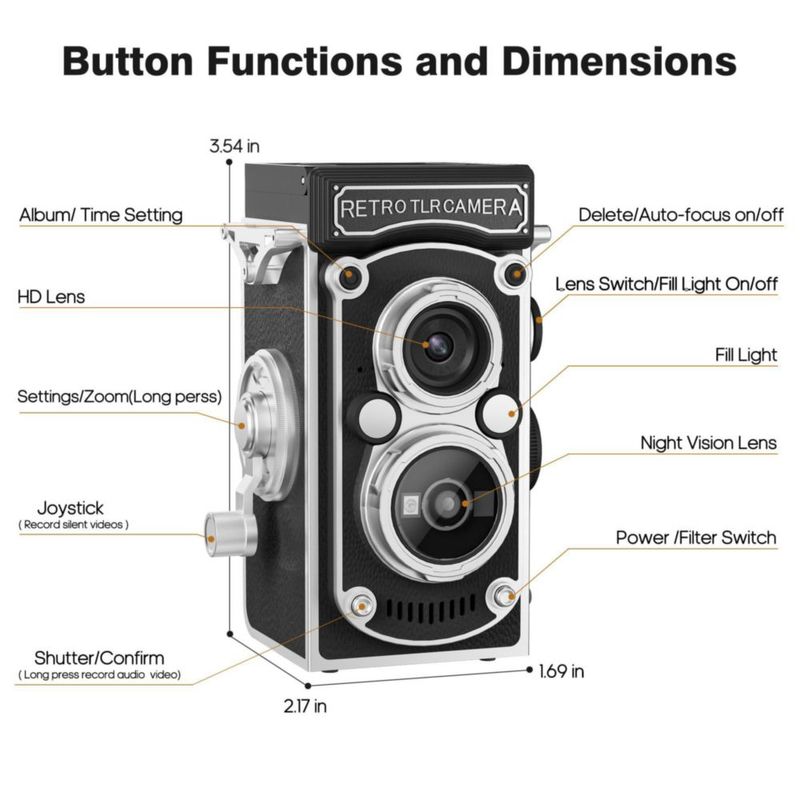 Cámara JH Mini Retro TLR 24 MP 1080P FHD Zoom 16x