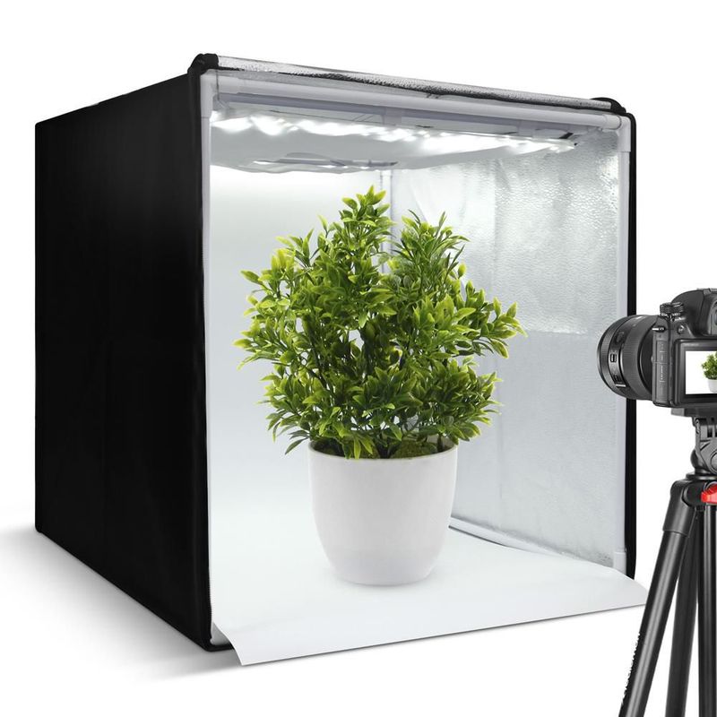 Caja de Luz para Fotografía Profesional Portátil (50x50x50 cm), Iluminación LED, 3 Fondos de Colores