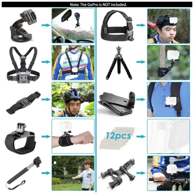 Kit De Accesorios Para Cámara De Acción 50 Piezas, Color Negro