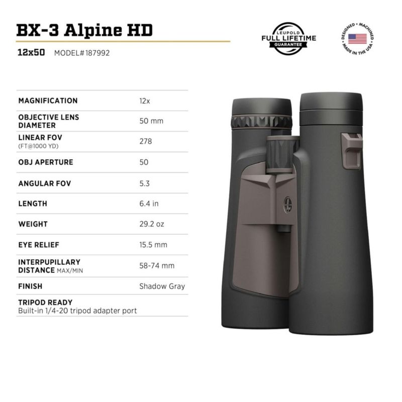 Binoculares Leupold BX-3 Alpine HD 12x50 mm Impermeables