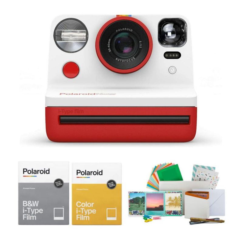 Polaroid Now Viewfinder Cámara Instantánea i-Type Paquete Rojo