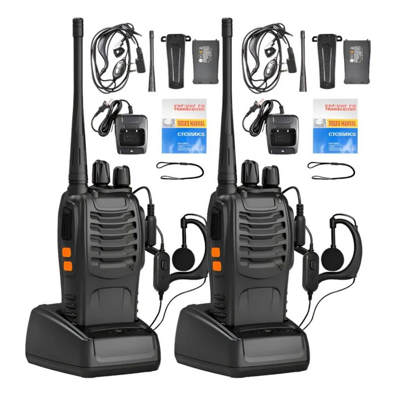 2 Radios Walkie Talkie Uhf Manos Libres 2 Vías, Color Negro