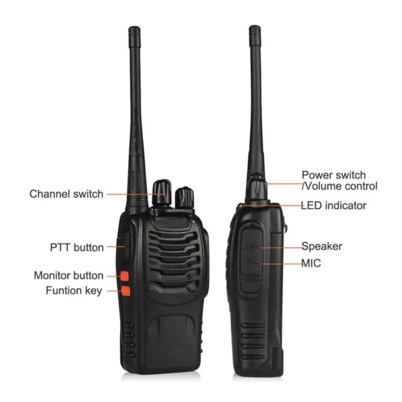 2 Radios Walkie Talkie Uhf Manos Libres 2 Vías, Color Negro