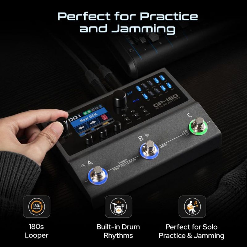 Valeton GP-180 Procesador Multi‑Efectos para Guitarra HD NAM Modeling Pedal 200+ Efectos Cargador IR 6‑in/4‑out Interfaz de Audio USB Bluetooth MIDI