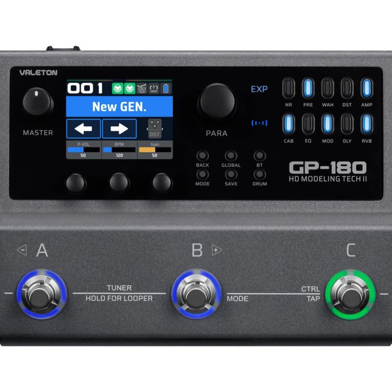 Valeton GP-180 Procesador Multi‑Efectos para Guitarra HD NAM Modeling Pedal 200+ Efectos Cargador IR 6‑in/4‑out Interfaz de Audio USB Bluetooth MIDI